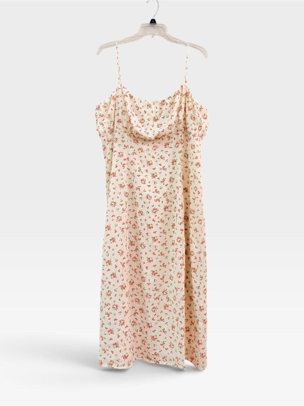 JustFab white delicate pink floral print satin dress